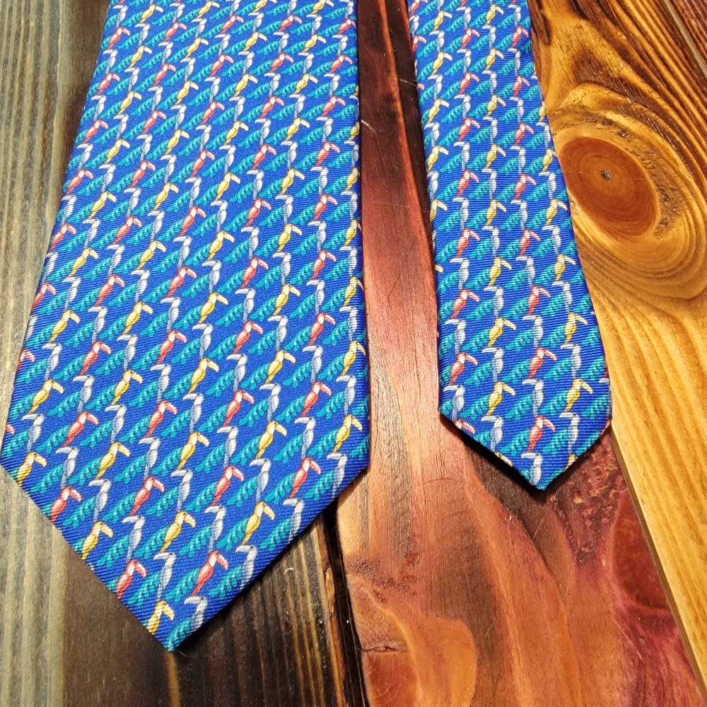 J.McLaughlin Blue Toucan Patterned Tie